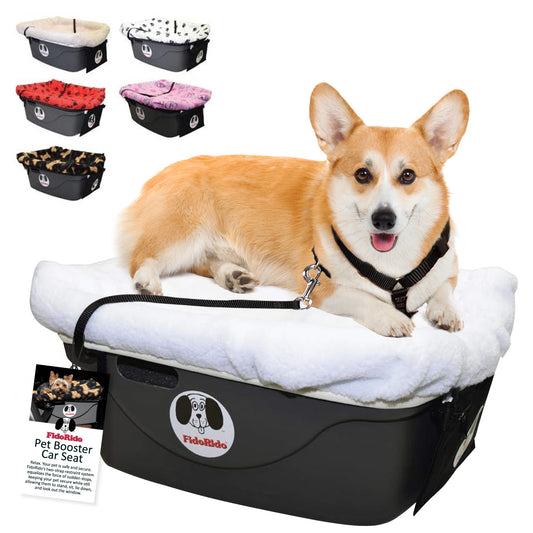 FidoRido® is a 3-in-1 booster seat and restraint system that can be used as a bed for a dog up to 30 pounds or as a bath tub. The two-strap FidoRido® restraint system, equalizes the force of a sudden stop. Even though restrained, your dog can stand, sit, lie down AND look out the window!
