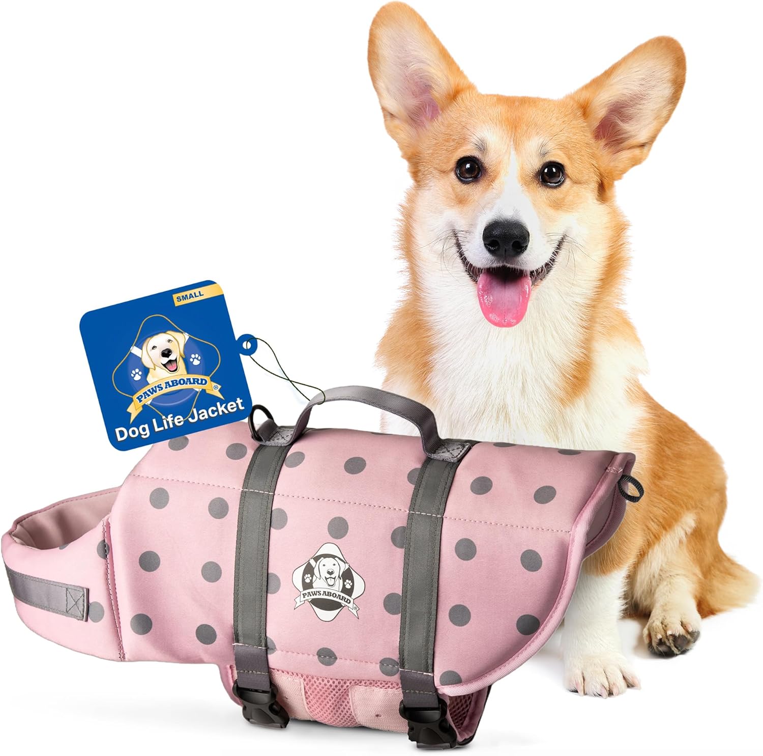 Pink Gray Polka Dots Neoprene Dog Life Jacket – https://www