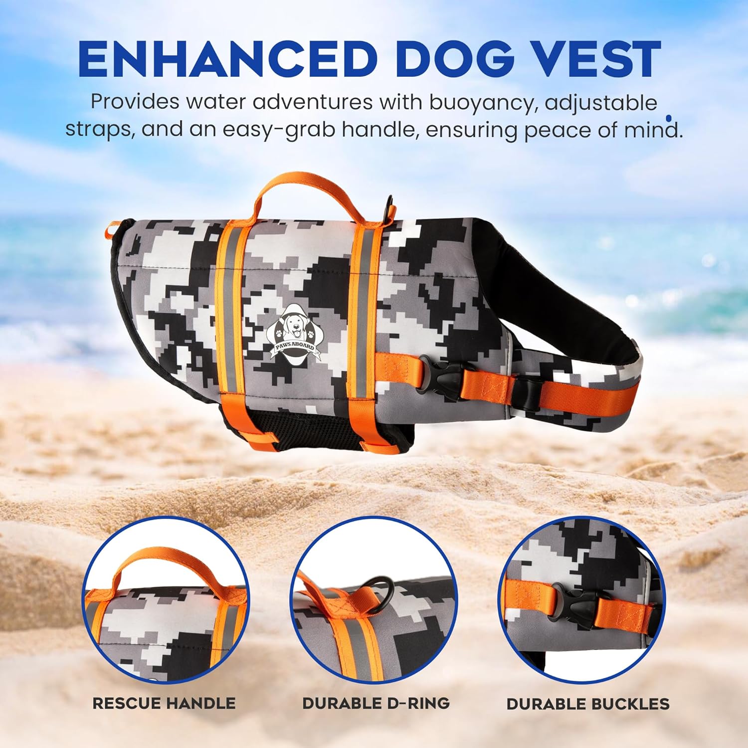 Orange Camo Neoprene Dog Life Jacket