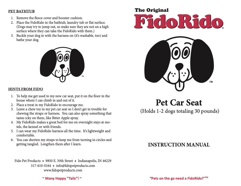 FidoRido Pet Car Seat Instruction Manual